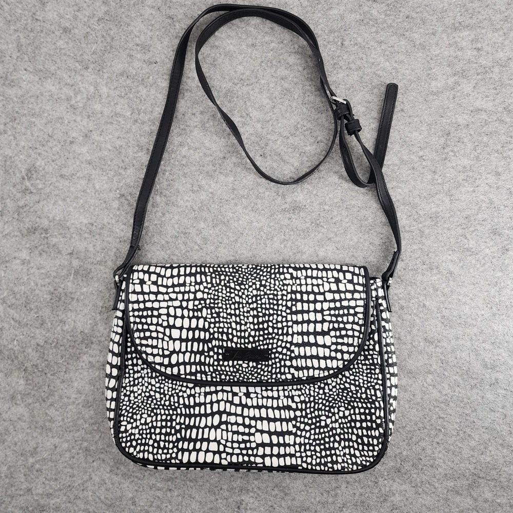 Vera Bradley Black White Faux Leather Embossed Crossbody Bag Animal Print